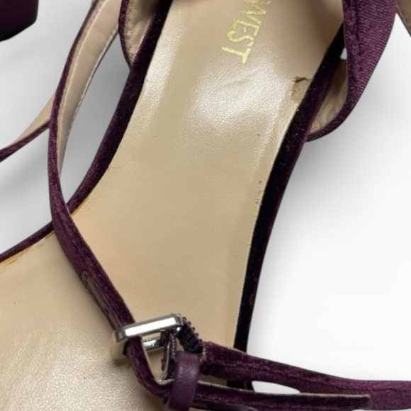 Nine West Plum Velvet Ankle Strap Wedge Heels Wedding Guest Size 7 - Picture 6 of 8